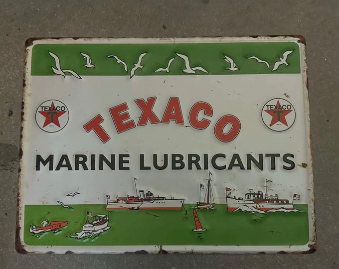 Texaco Marine Lubricants Tin Sign 15.5x12 | Licensed Reproduction | Nautical Garage Wall Decor | Oil & Gas Advertising Sign