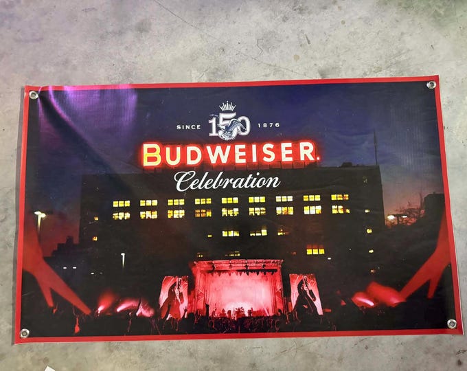 Budweiser Celebration Banner 40x24 Concert Bar Wall Decor Mancavedecor Bud Beer Neon Style Banner