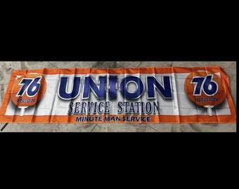 Union 76 Gas Station Banner – 2x8ft Vintage Service Sign Remake – Mancave Garage Wall Mural Decor
