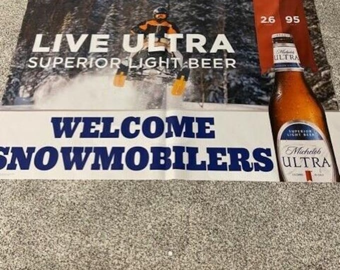 Michelob Ultra Welcome Snowmobilers Banner – 2x3 ft Heavy Vinyl Sign with Grommets – Winter Bar Decor