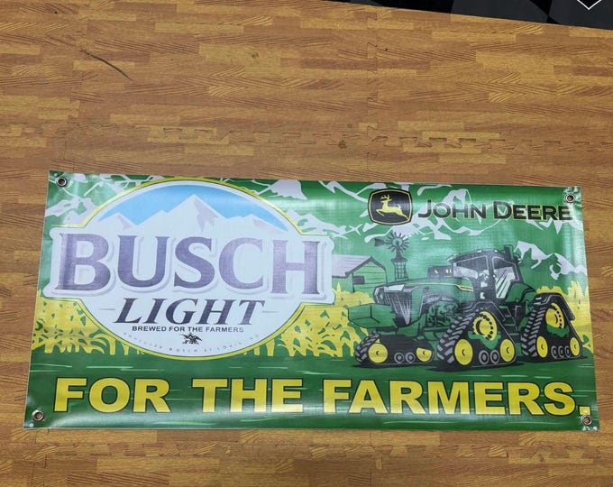 Busch Light John Deere Banner 18x40 Farmers Beer Sign Farm Decor Tractor Wall Banner Man Cave Garage Decor