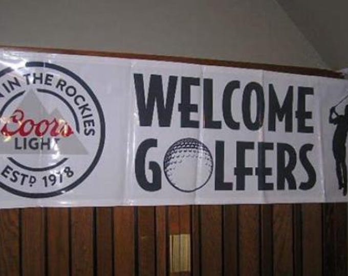 Coors Light Welcome Golfers Banner – 2x6ft PVC Sign with Strings – Man Cave Garage Bar Decor