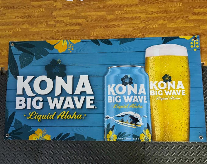 Island Wave Beer Banner Wall Decor | Tropical Surf Bar Banner | Large Mancave Garage Patio Wall Hanging | 46x24 Inch