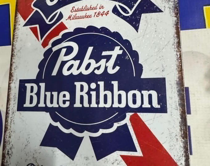 Pabst Blue Ribbon Tin Sign 8.25x10.75 Vintage Beer Wall Decor PBR Bar Sign Garage Mancavedecor USA Made