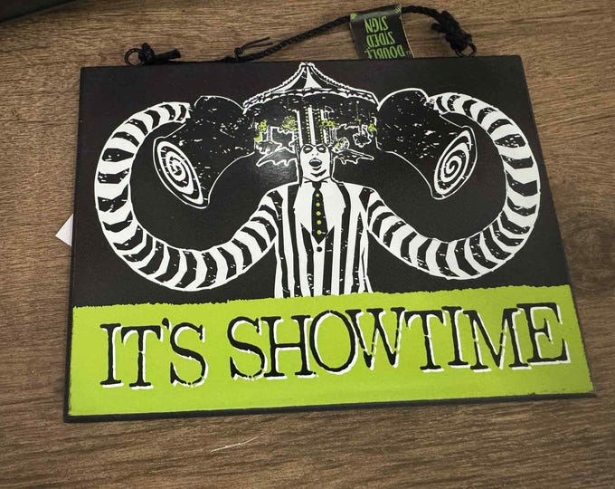 Beetlejuice “It’s Showtime” & “Don’t Disturb” Double-Sided Wood Sign – 8"x6" Halloween Wall Decor