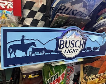 Busch Light Embossed Tin Sign 36x11 Cowboy Ranch Beer Wall Decor