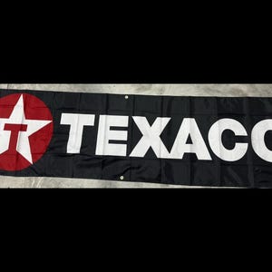 Texaco Gas & Oil Banner – 2x8ft Vintage Garage Wall Art – Mancave, Mechanic Shop, Retro Gas Station Decor