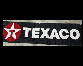 Texaco Gas & Oil Banner – 2x8ft Vintage Garage Wall Art – Mancave, Mechanic Shop, Retro Gas Station Decor