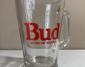 Vintage Bud King of Beers Glass Beer Pitcher – Retro Barware Collectible!