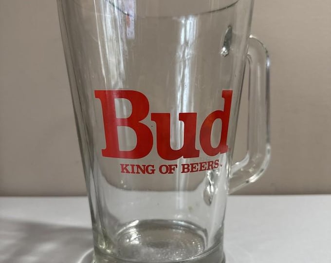 Vintage Bud King of Beers Glass Beer Pitcher – Retro Barware Collectible!