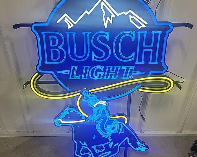 Busch Light Ranching LED Sign Large 36x26 Anheuser Busch Beer Bar Decor Western Cowboy Mancave Wall Light