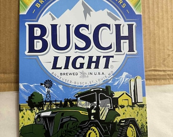 Busch Light “Brewed for the Farmers” Tractor Tin Sign 8x12 | Beer Mancave Wall Decor