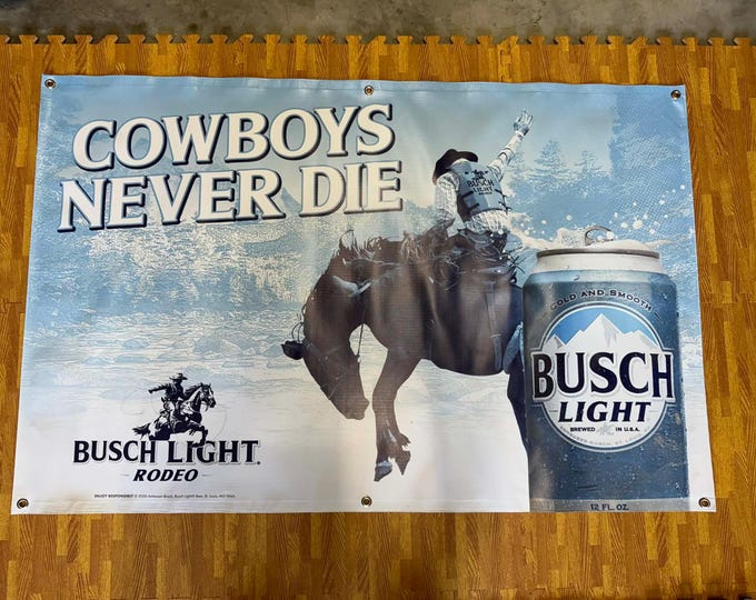 Busch Light Mountain Rodeo Bar Banner | Western Winter Wall Decor | Large Vinyl Mancave Garage Wall Hanging | 24 x 36