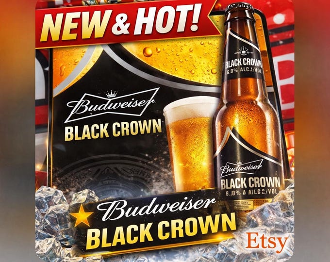 Budweiser Black Crown Tin Sign 2013 NOS 29.5x15.5 | Vintage Beer Bar Sign | Man Cave Garage Wall Decor