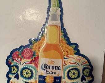 Corona Extra Día de los Muertos Tin Sign 22x17 – Colorful Sugar Skull Bar Mancave Decor