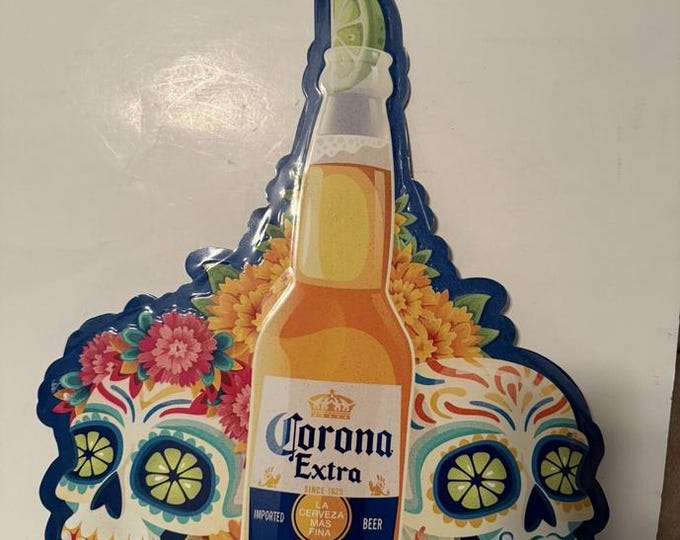 Corona Extra Día de los Muertos Tin Sign 22x17 – Colorful Sugar Skull Bar Mancave Decor