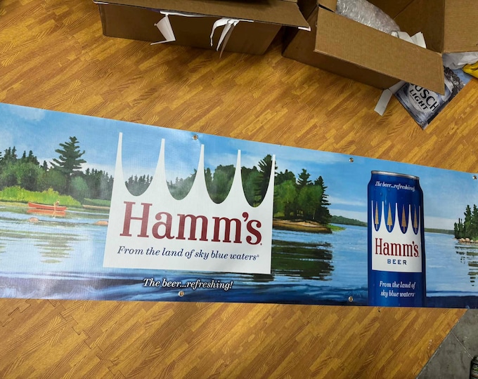 Hamm’s Beer Large Wall Banner Vintage Style Bar Decor Oversized Mancave Garage Tavern Wall Art