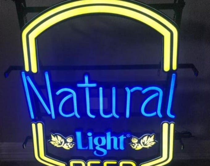 26x20 Beer Neon Bar Light – Blue & Yellow Wall Sign – Retro Pub Light – Home Bar Decor – Man Cave Neon Display Lamp
