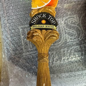 Large 12&quot; Shock Top Belgian White Beer Tap Handle - Double-Sided Display - Used Bar Collectible - Man Cave Decor