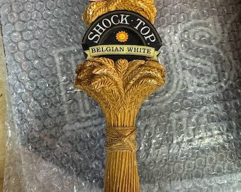 Large 12" Shock Top Belgian White Beer Tap Handle - Double-Sided Display - Used Bar Collectible - Man Cave Decor