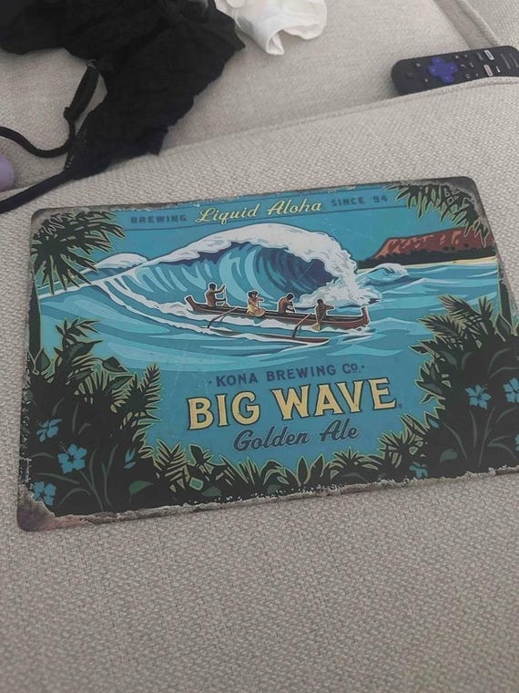 Kona Big Wave Beer Tin Sign: Retro Bar Decor, 8x12 Metal Wall Art