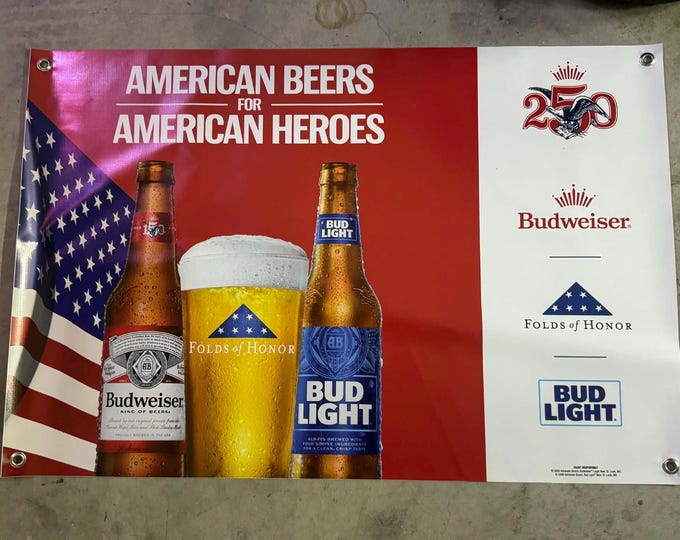 Budweiser Bud Light American Beers Banner 36x24 Patriotic Bar Decor Mancavedecor USA Flag Beer Banner