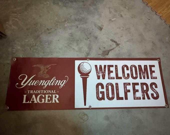 Yuengling Lager Golf Banner 48x16 Welcome Golfers Sign, Beer Bar Wall Decor, Golf Course Mancave Banner, mancavedecor