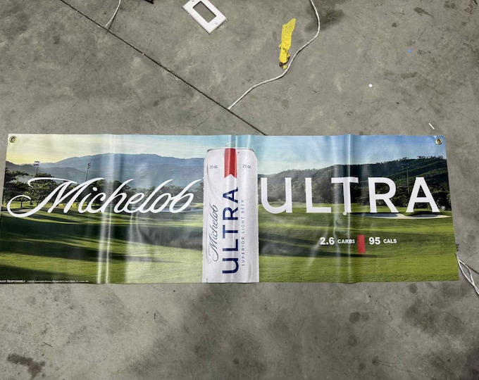 Golf Course Light Beer Banner 14.5”x48” – Golf Bar Decor – Beer Can Wall Flag – Mancavedecor – Outdoor Golf Sign – Bar Gift