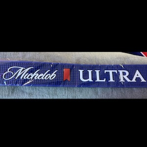 Last One Michelob Ultra Bar Mat 23.5&quot;x3.5&quot; – Blue Rubber Spill Rail Mat | mancavedecor | Home Bar Counter Runner | Beer Gift Collectible