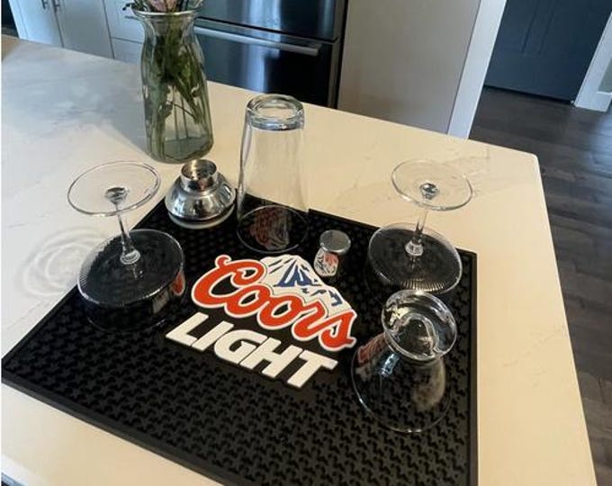 Coors Light Bar Mat 17x13 Beer Rubber Bar Mat, Home Bar Drip Mat, Coors Light Bar Decor, Bartender Mat, mancavedecor