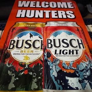 Busch Beer & Light &quot;Willkommen Jäger&quot; Limited Edition Blechschild - Hirsch Camo Design - 12x8 - Neu
