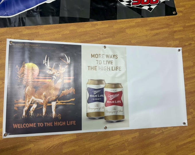Miller High Life Hunting Banner 24x50 Deer Beer Sign Man Cave Decor Garage Wall Banner Hunting Cabin Decor