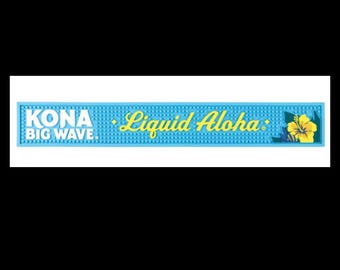 Kona Big Wave Liquid Aloha Bar Mat – 24” x 3.5” – Blue Rubber Bar Spill Mat – New