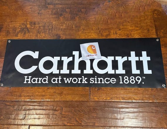 Carhartt Banner 48x18 Workwear Sign Garage Decor Hard at Work