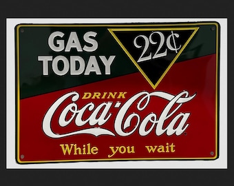 Coca Cola Gas Today 22 Cent Tin Sign Vintage Style Gas Station Wall Mancavedecor