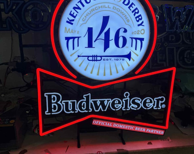 Budweiser Kentucky Derby 146 LED Sign 27x23 | Churchill Downs 2020 Light | mancavedecor | Beer Bar Wall Sign NOS