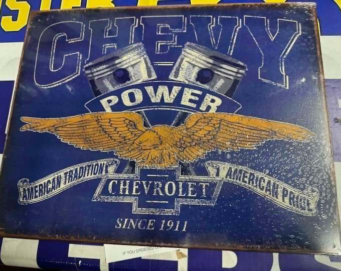 Chevy Power Chevrolet Metal Tin Sign 16x12.5 Vintage Garage Wall Decor Mancavedecor USA Made