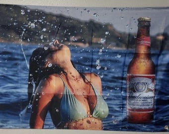 Beautiful Budweiser Hot Chick Bikini Mancave for him 3x5 Flag  Brand New