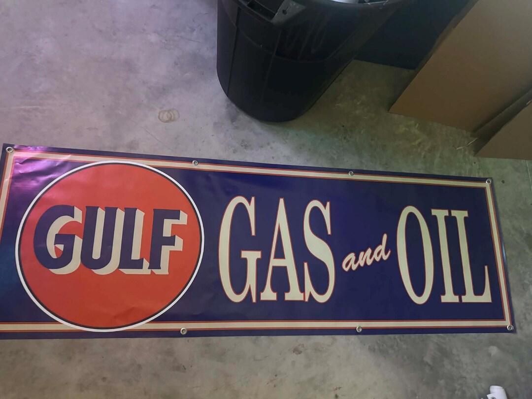 Vintage Gulf Gas and Oil Banner 72"x24" Retro Gas Station Garage ...
