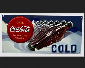 Coca Cola Cold Bottle Tin Sign 18x8 Vintage Style Soda Bar Wall Mancavedecor