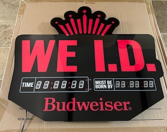 Budweiser “We I.D.” LED Digital Display Sign – Bar Age Verification Light-Up Sign | mancavedecor | Beer Advertising Collectible