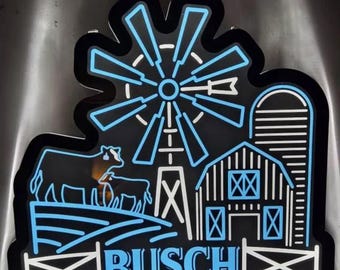 Busch Light Agriculture LED Neon Sign – Barn, Cow, Windmill Design