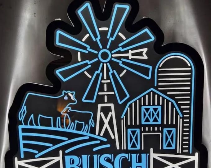 Busch Light Agriculture LED Neon Sign – Barn, Cow, Windmill Design