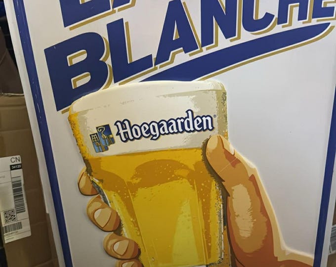 Hoegaarden Vintage Bar Sign (2001) – Large 32x17 Metal Beer Sign • La Vraie Blanche • Bar Pub Decor • Rare Brewery Advertising