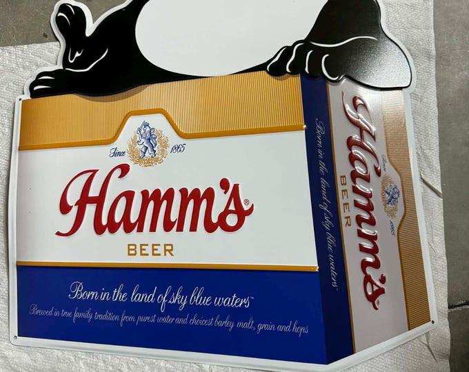 Hamm’s Beer Bear Embossed Tin Sign | 23” x 18.5” Premium Metal Wall Decor | Mancave Bar Sign