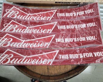 Budweiser Bowtie Rubber Bar Mat Spill Rail Runner 24" x 3" – NEW