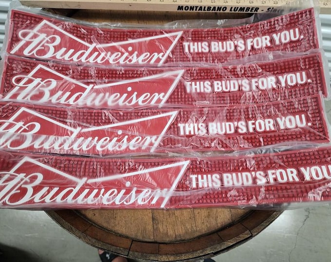 Budweiser Bowtie Rubber Bar Mat Spill Rail Runner 24" x 3" – NEW