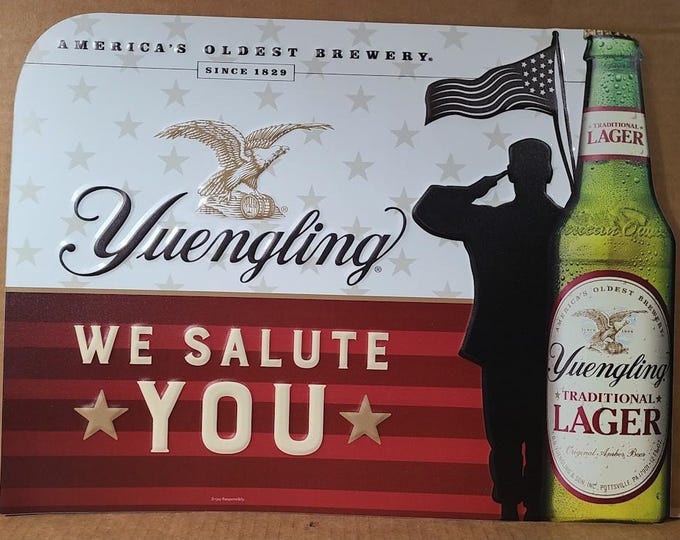 Yuengling We Salute You Tin Tacker Sign Beer Bar Decor Man Cave Metal Sign Patriotic Yuengling Lager Wall Sign