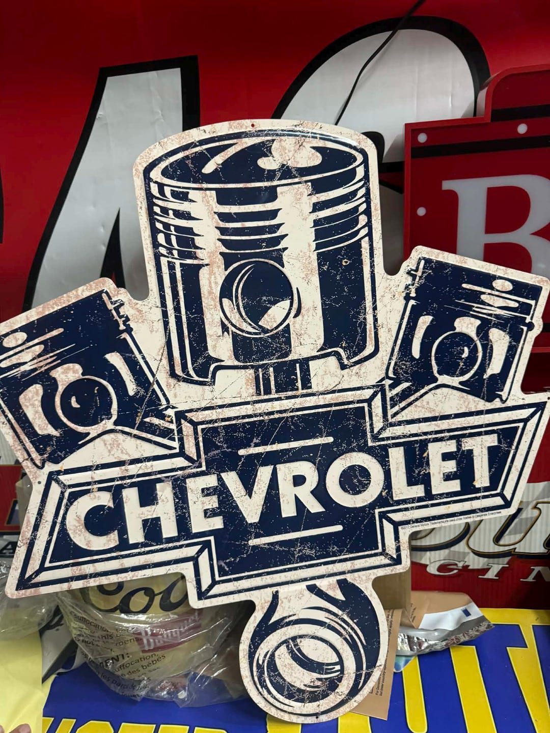 Chevrolet Piston Logo Tin Sign Large 24.5” Chevy Garage Wall Decor ...