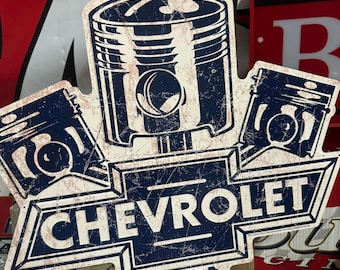 Chevrolet Piston Logo Tin Sign Large 24.5” Chevy Garage Wall Decor Mancavedecor